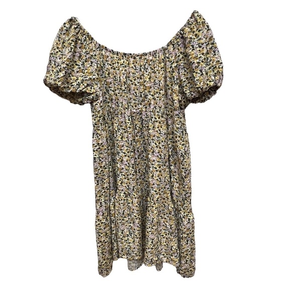 Wild Fable Small Puffy Sleeve Mini Floral Sundress Yellow Pink Faux Buttons, XS - Picture 6 of 16